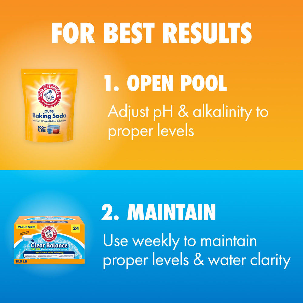 Arm & Hammer familia usando piscina con agua cómoda y equilibrada