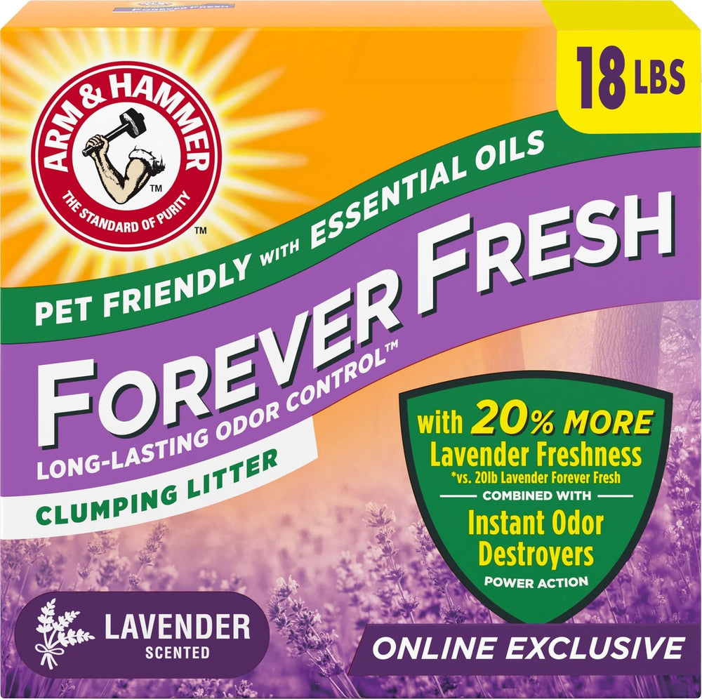 Arm & Hammer frontal del envase mostrando la presentación de 18 lb y beneficio de frescura