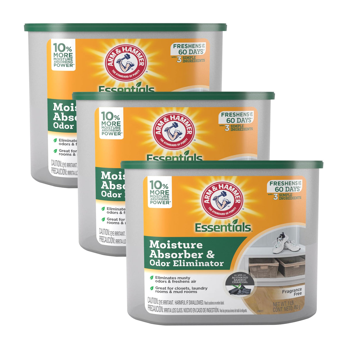 Arm & Hammer envase frontal mostrando diseño y marca, mantiene espacios secos
