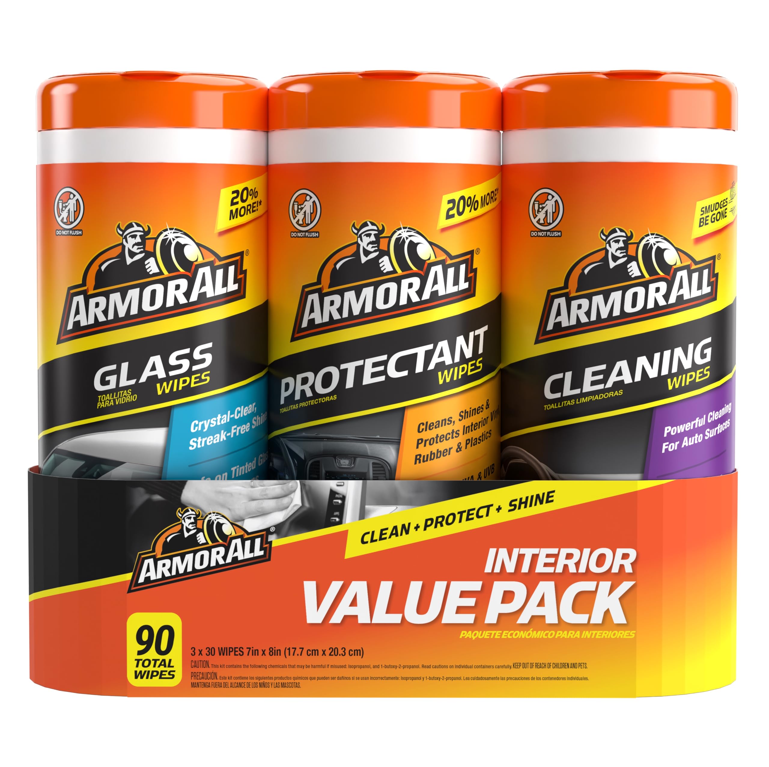 Armor All pack frontal mostrando los tres botes, organización y conveniencia