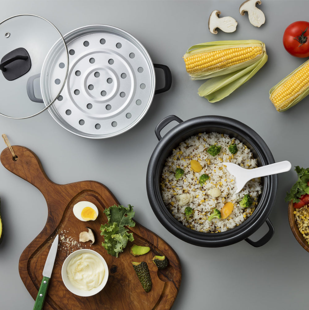 AROMA accesorios incluidos taza medidora y espátula para porciones precisas y servir