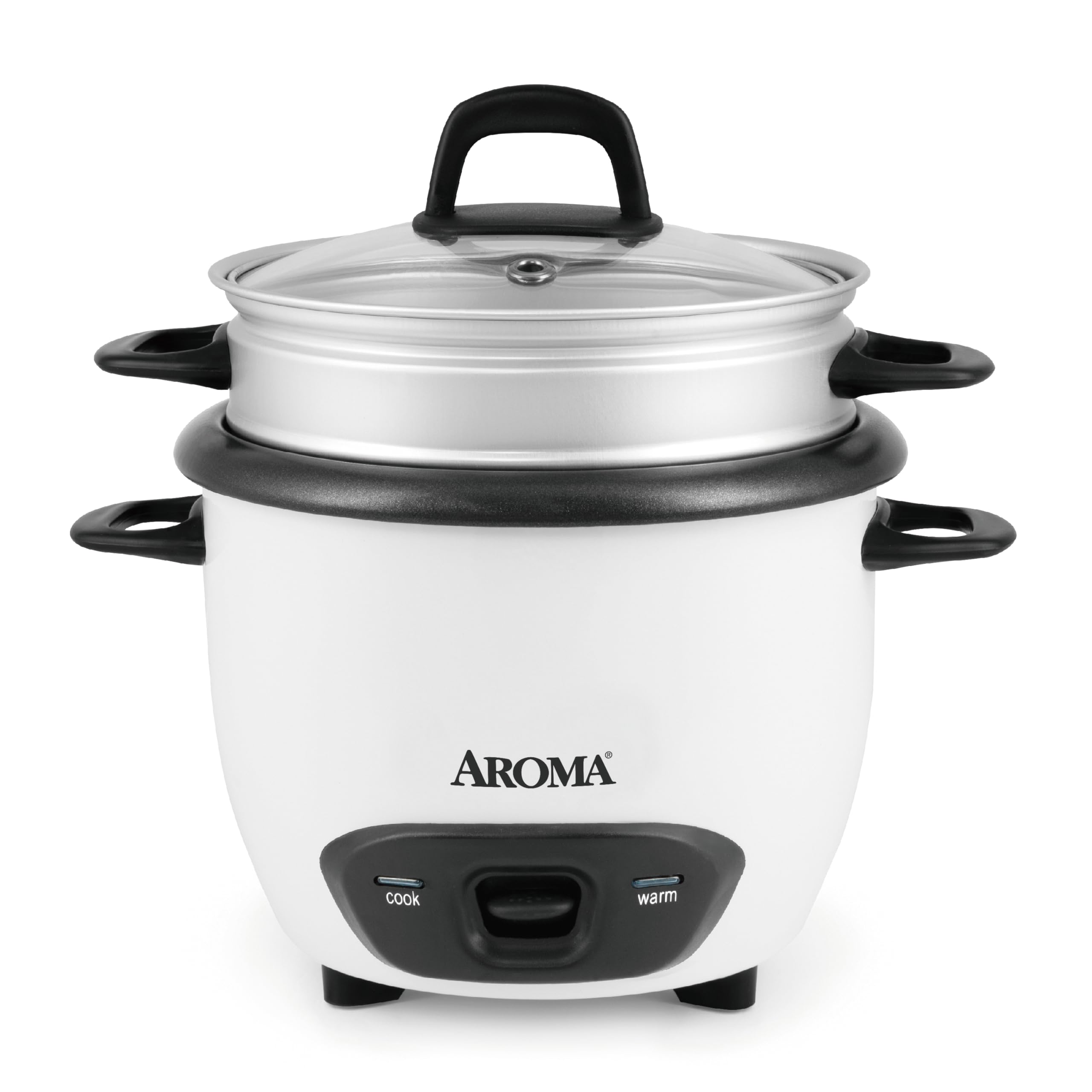 AROMA vista frontal de la arrocera compacta con diseño blanco y control sencillo