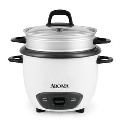AROMA vista frontal de la arrocera compacta con diseño blanco y control sencillo