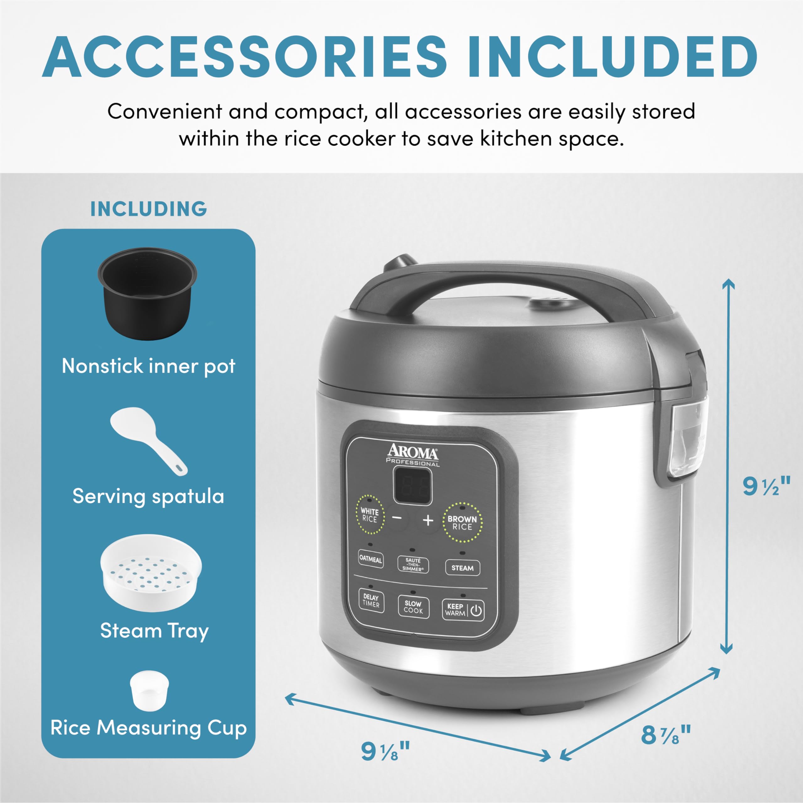 AROMA ARC-994SG accesorios incluidos: vaso medidor y cuchara para porciones precisas