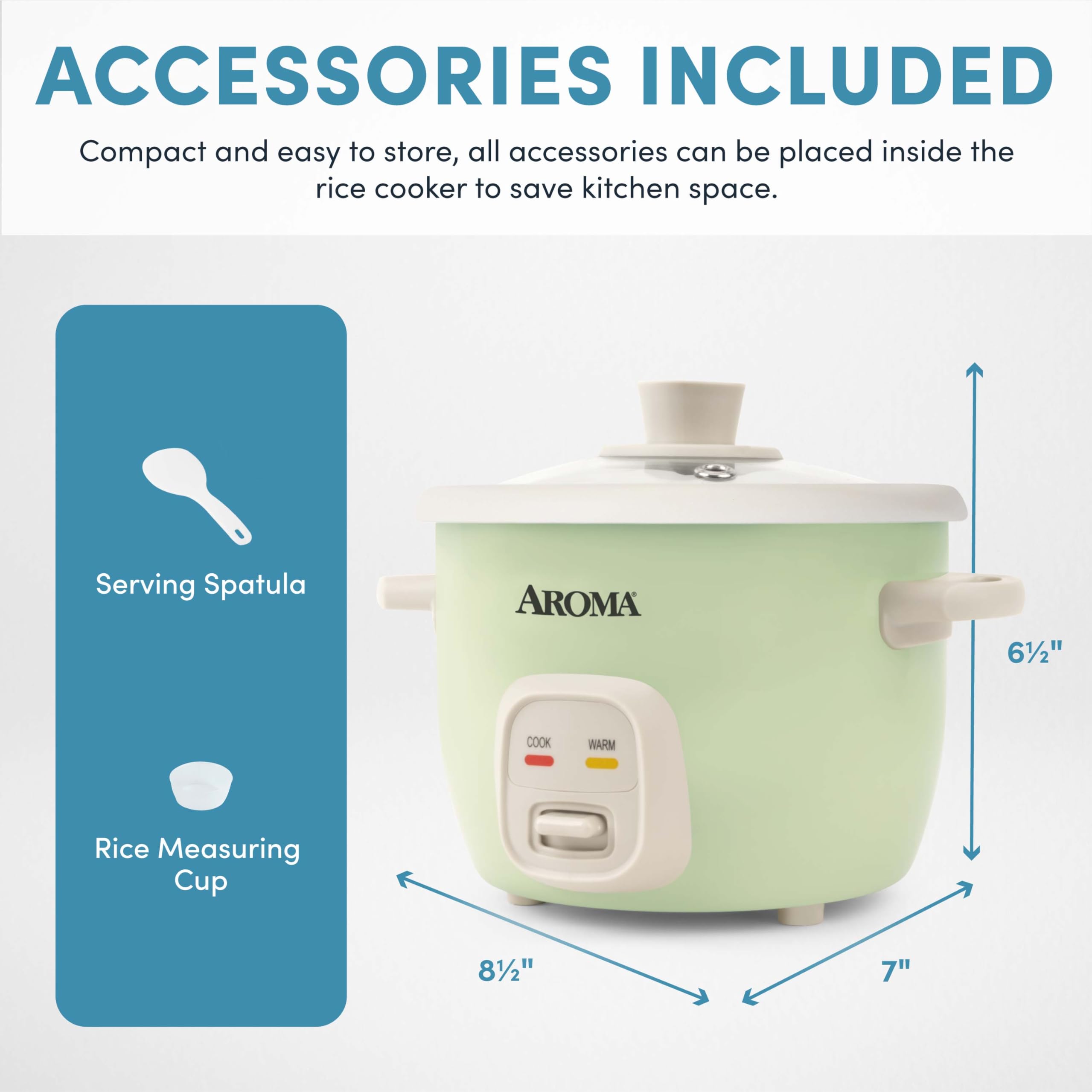 AROMA comparación de tamaño junto a taza para entender capacidad