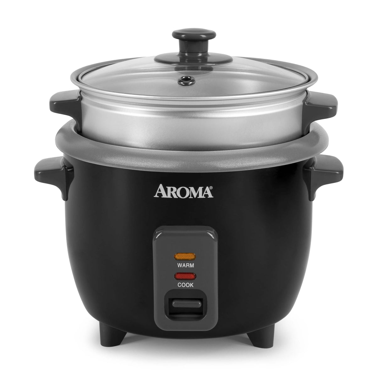 AROMA front view of black ARC-363-1NGB showing compact design and controls for easy use
