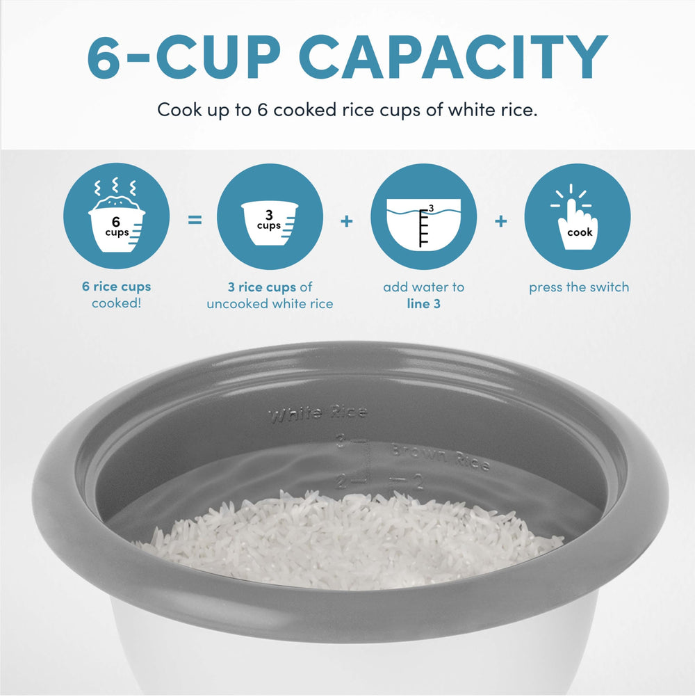 AROMA rice measuring cup and serving spatula accessories arranged to show portioning convenience