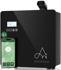 AROMADD difusor frontal mostrando su diseño compacto y cobertura