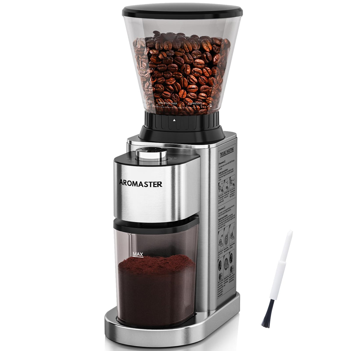 Aromaster vista frontal del molinillo con diseño compacto y controles sencillos