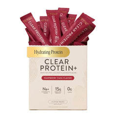 Arrae Clear Protein presentación frontal mostrando caja y sobres, práctico y portátil