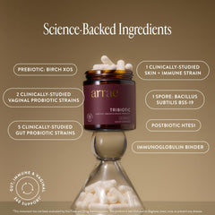 Arrae Tribiotic etiqueta con ingredientes, clarifica prebióticos y postbióticos