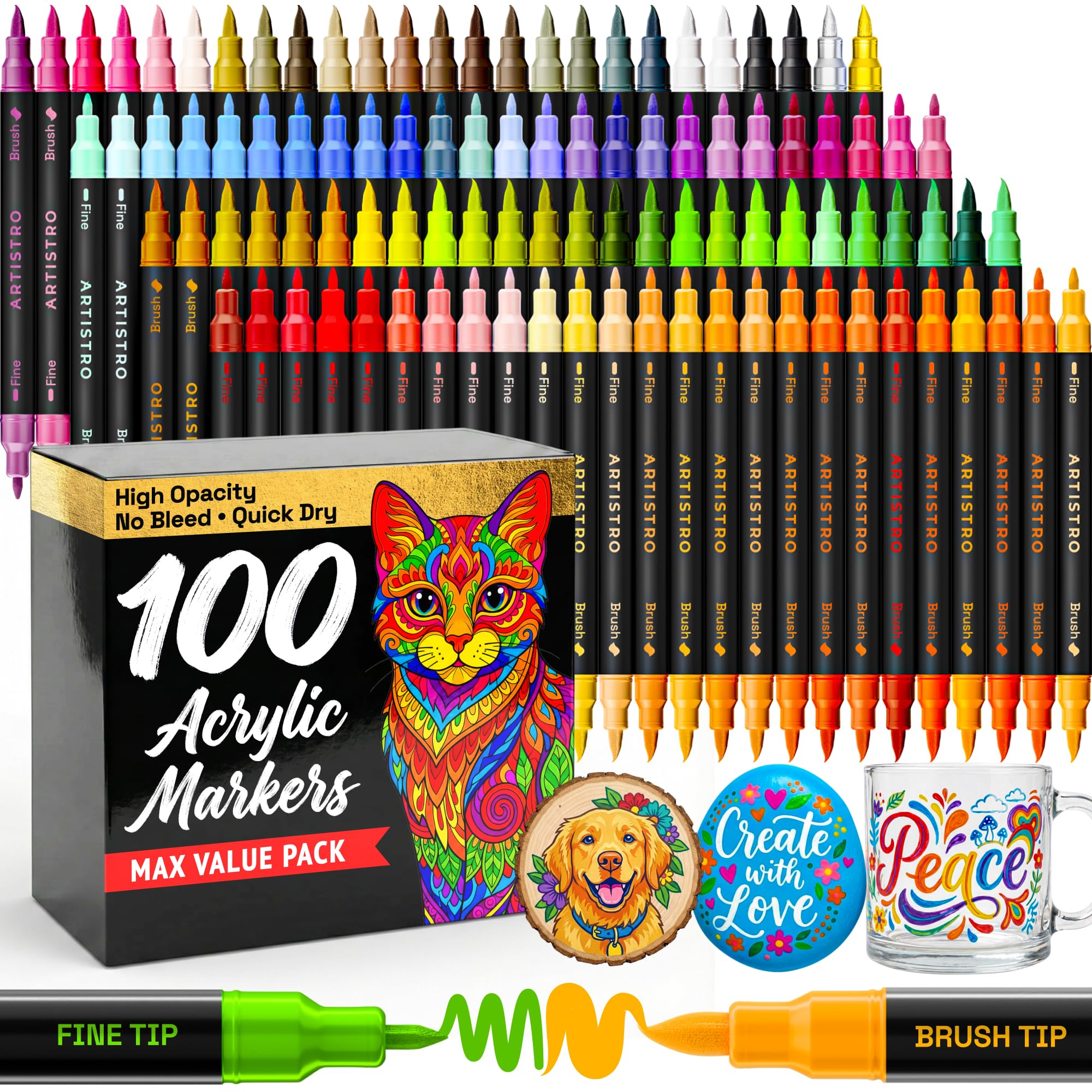 ARTISTRO frente del empaque muestra set de 100 colores y presentación elegante