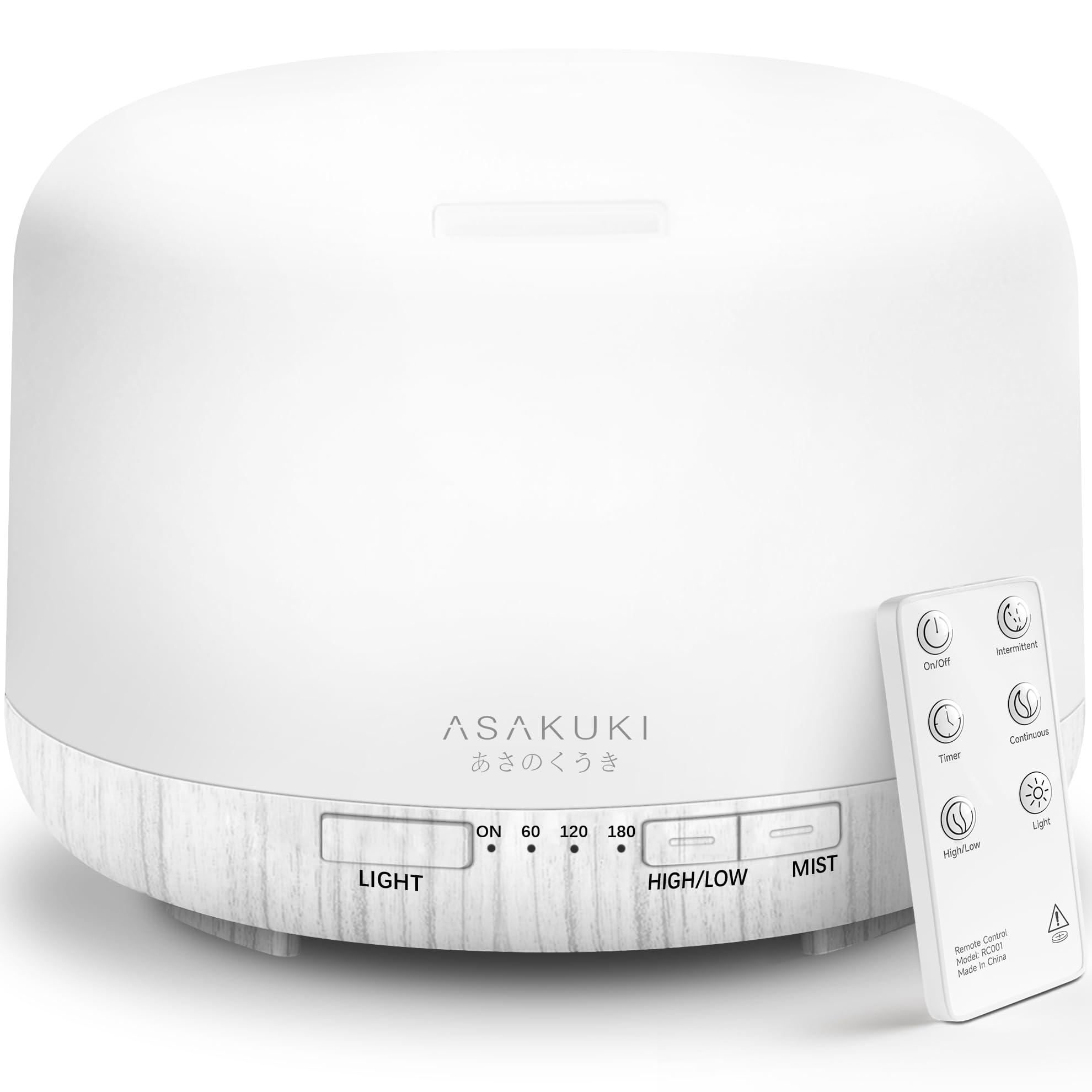 ASAKUKI vista frontal del difusor con niebla y beneficio relajante