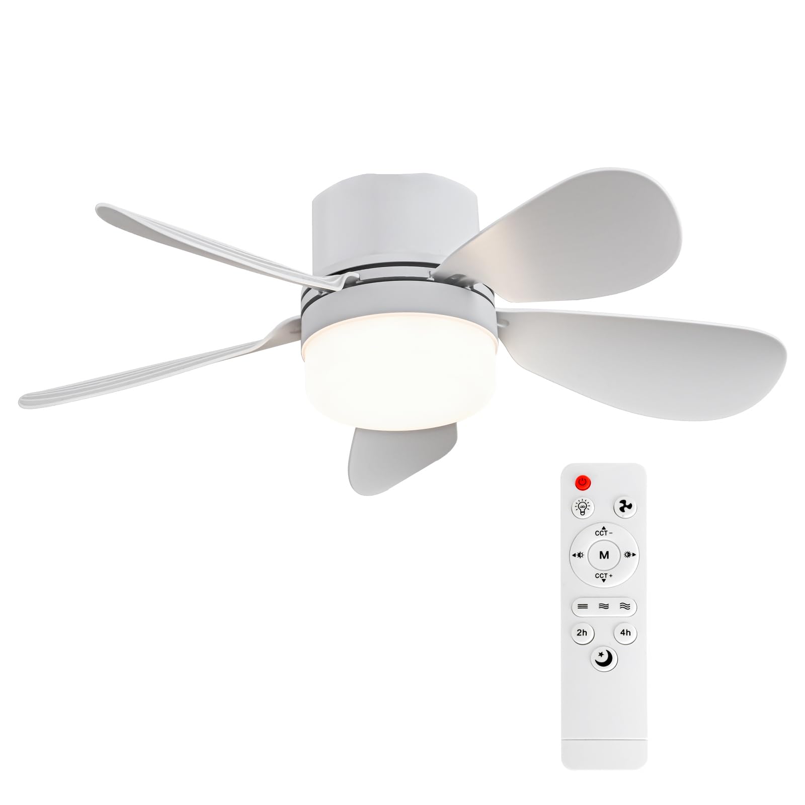 ASALL vista frontal del ventilador con luz mostrando diseño compacto y ahorro energético