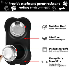 AsFrost comedero en uso con perro comiendo, reduce salpicaduras y movimiento
