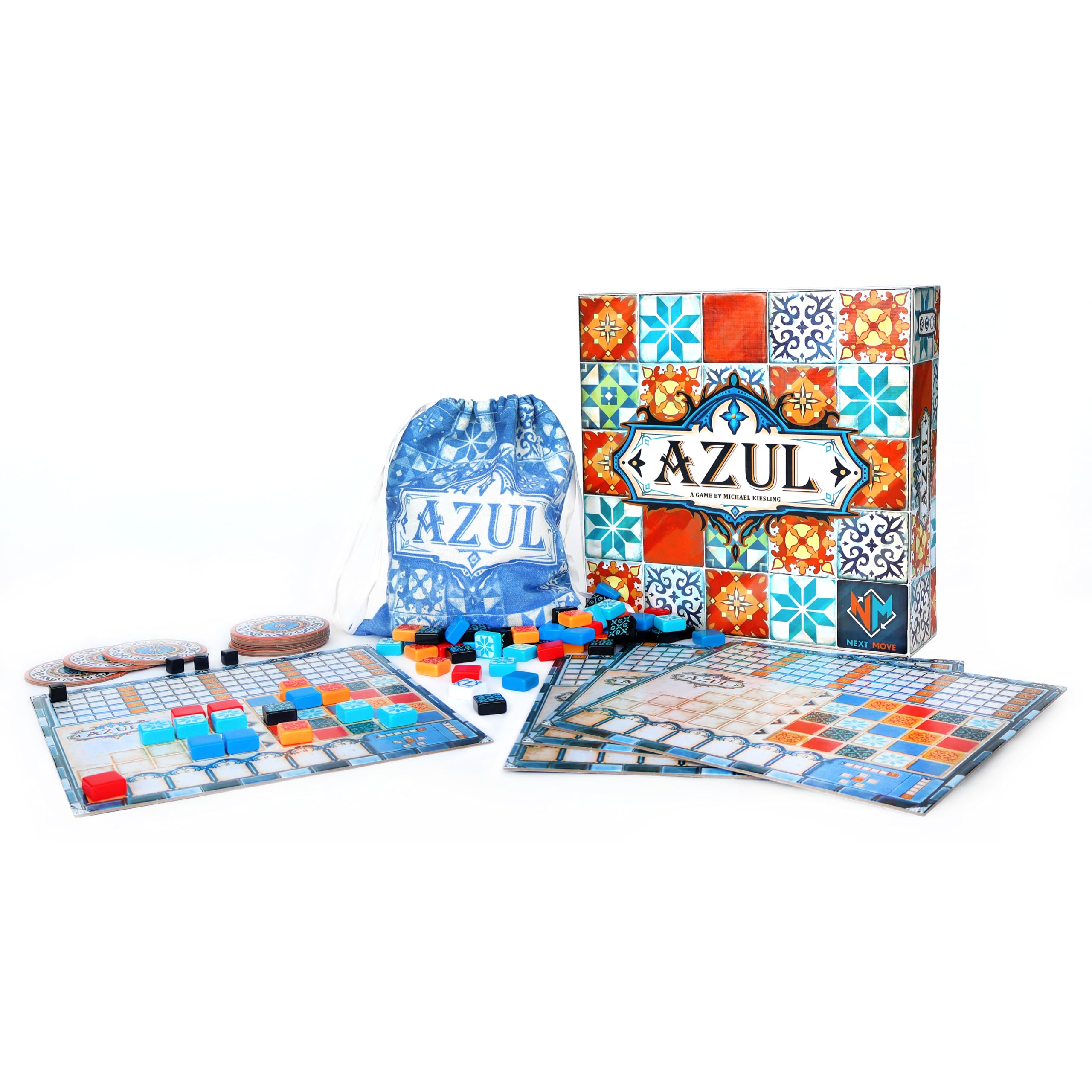Asmodee Azul primer plano de losetas coloridas, tacto y durabilidad