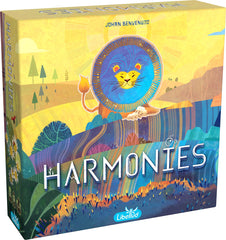 Asmodee caja frontal de Harmonies mostrando diseño y duración, útil para identificar el juego