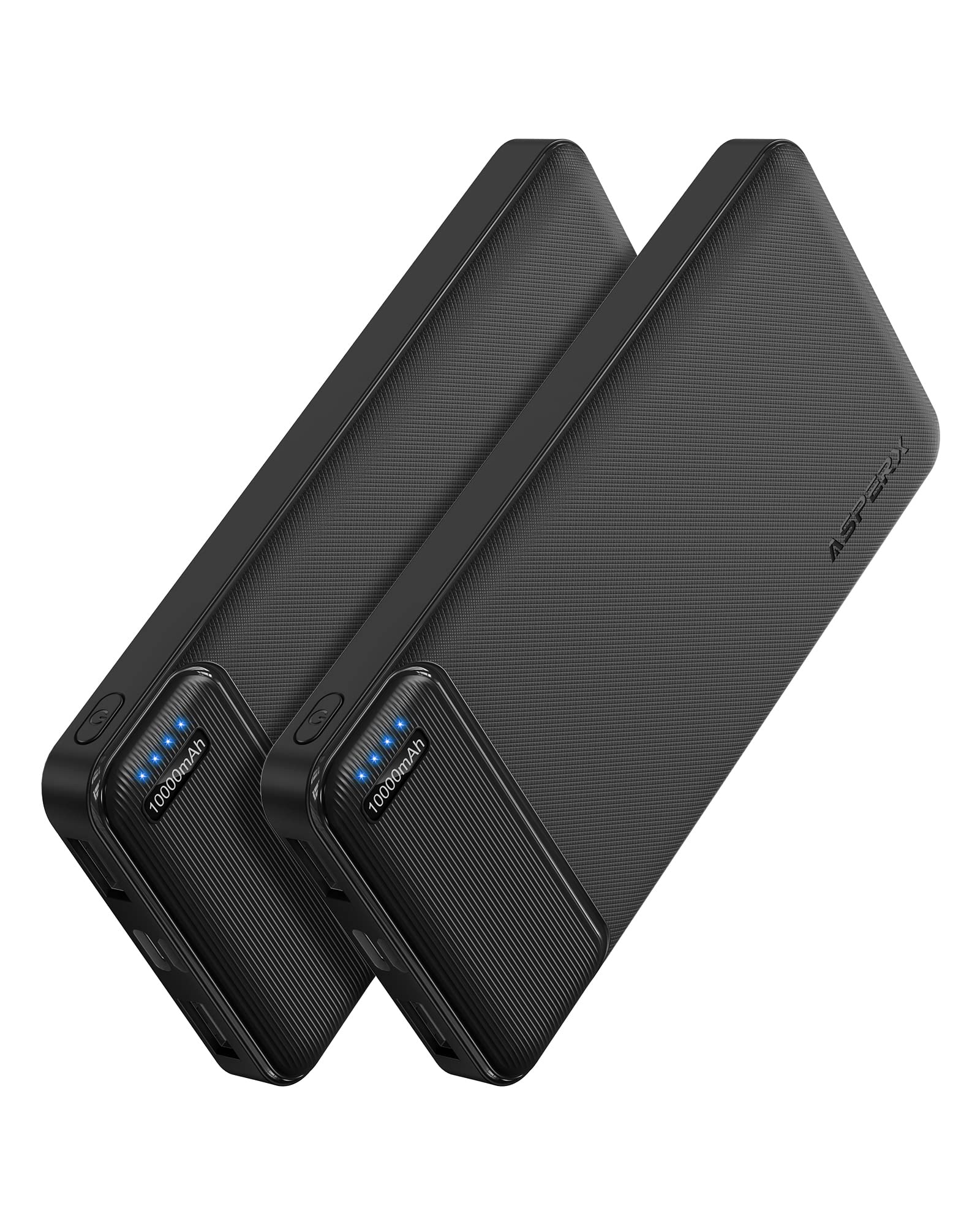 AsperX vista frontal del par de power banks mostrando diseño compacto y capacidad