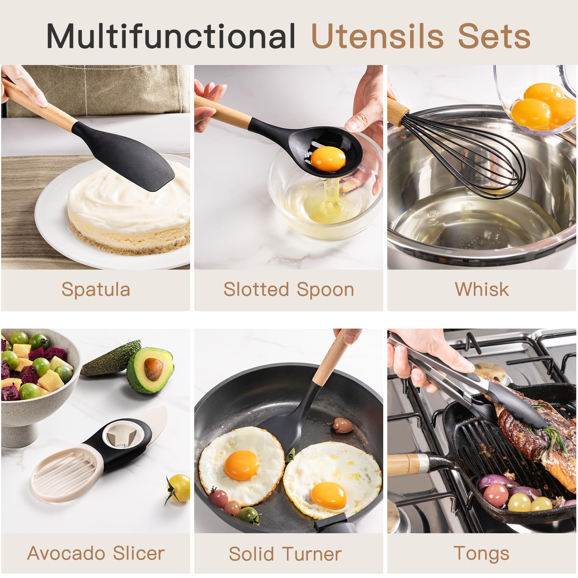 Astercook contenido del set desplegado en mesa, versatilidad visible para cocinar