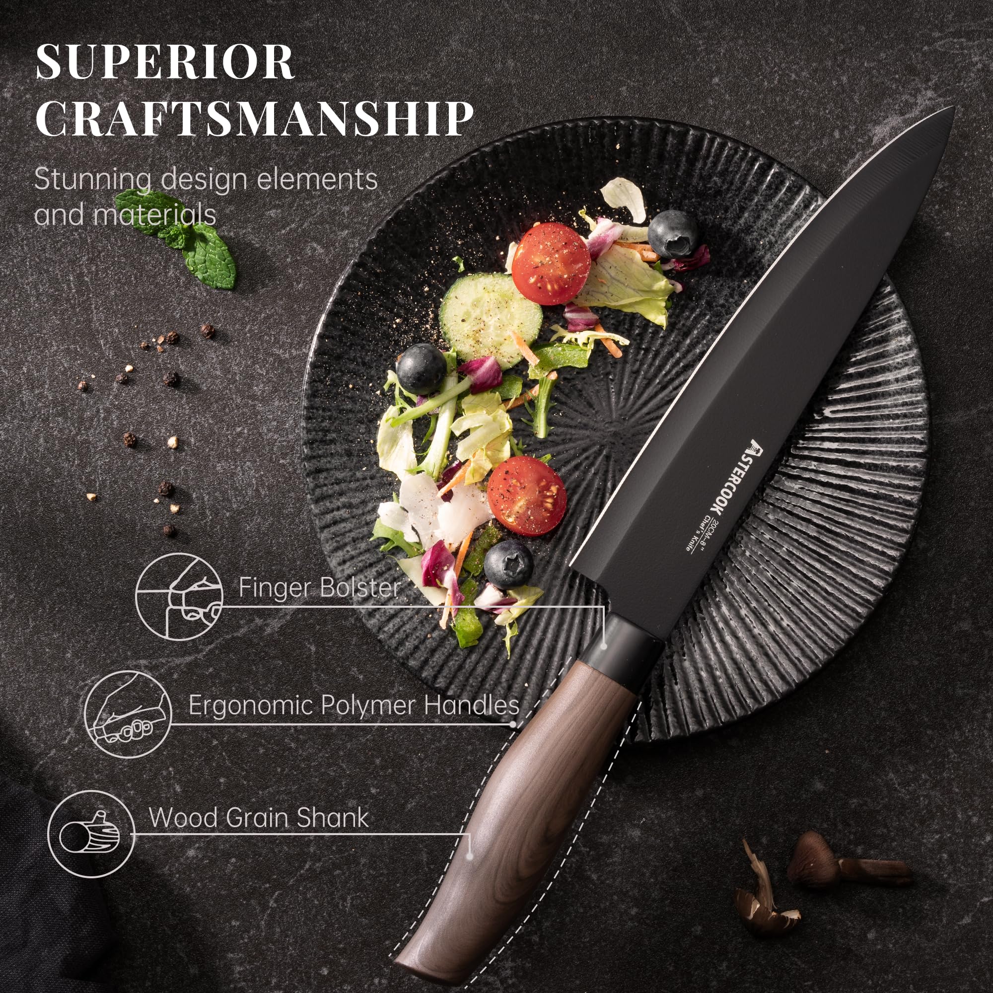 Astercook cuchillos en uso cortando verduras con eficiencia