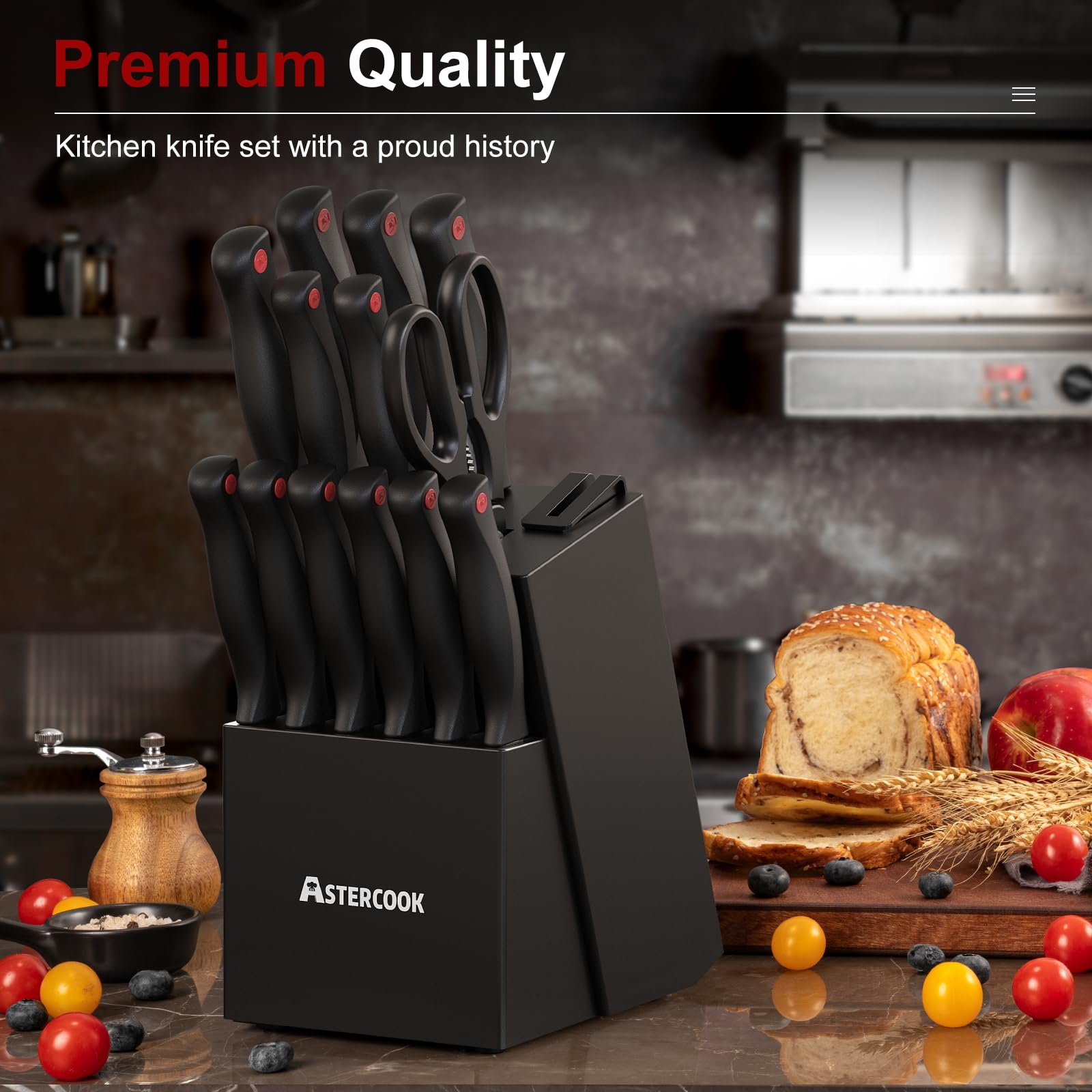 Astercook cuchillos en uso cortando verduras para eficiencia en cocina