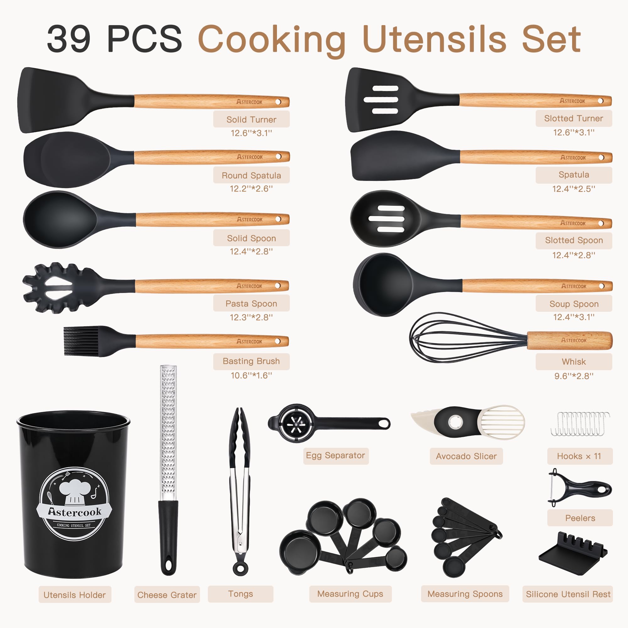 Astercook detalle de mangos de madera con agarre cómodo y apariencia elegante