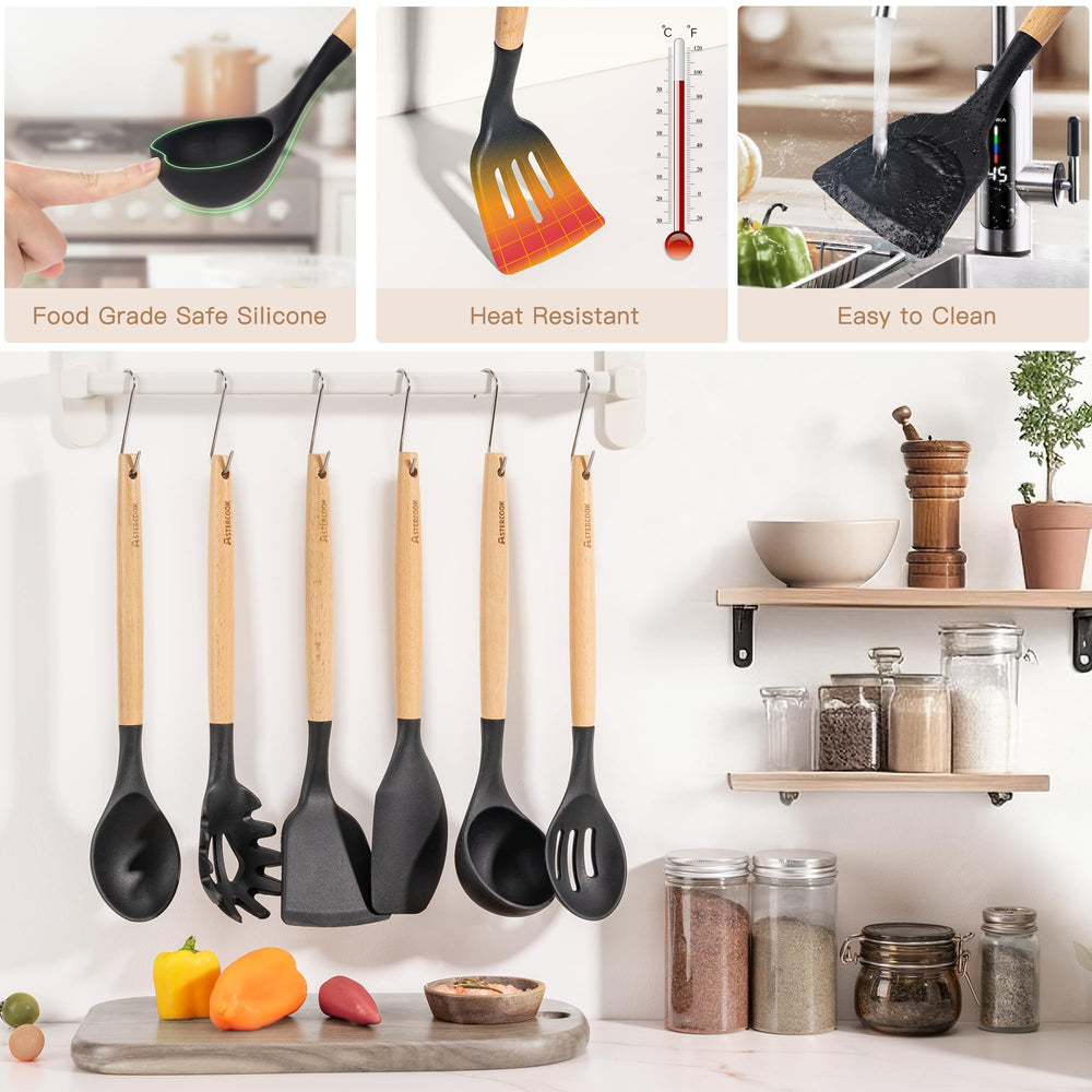 Astercook pincel y cucharas medidoras en detalle, ideal para repostería precisa