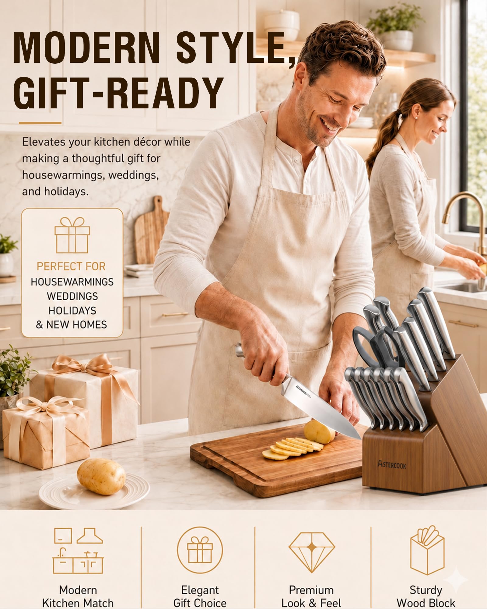 Astercook tijeras de cocina y herramientas auxiliares, versatilidad en tareas diarias