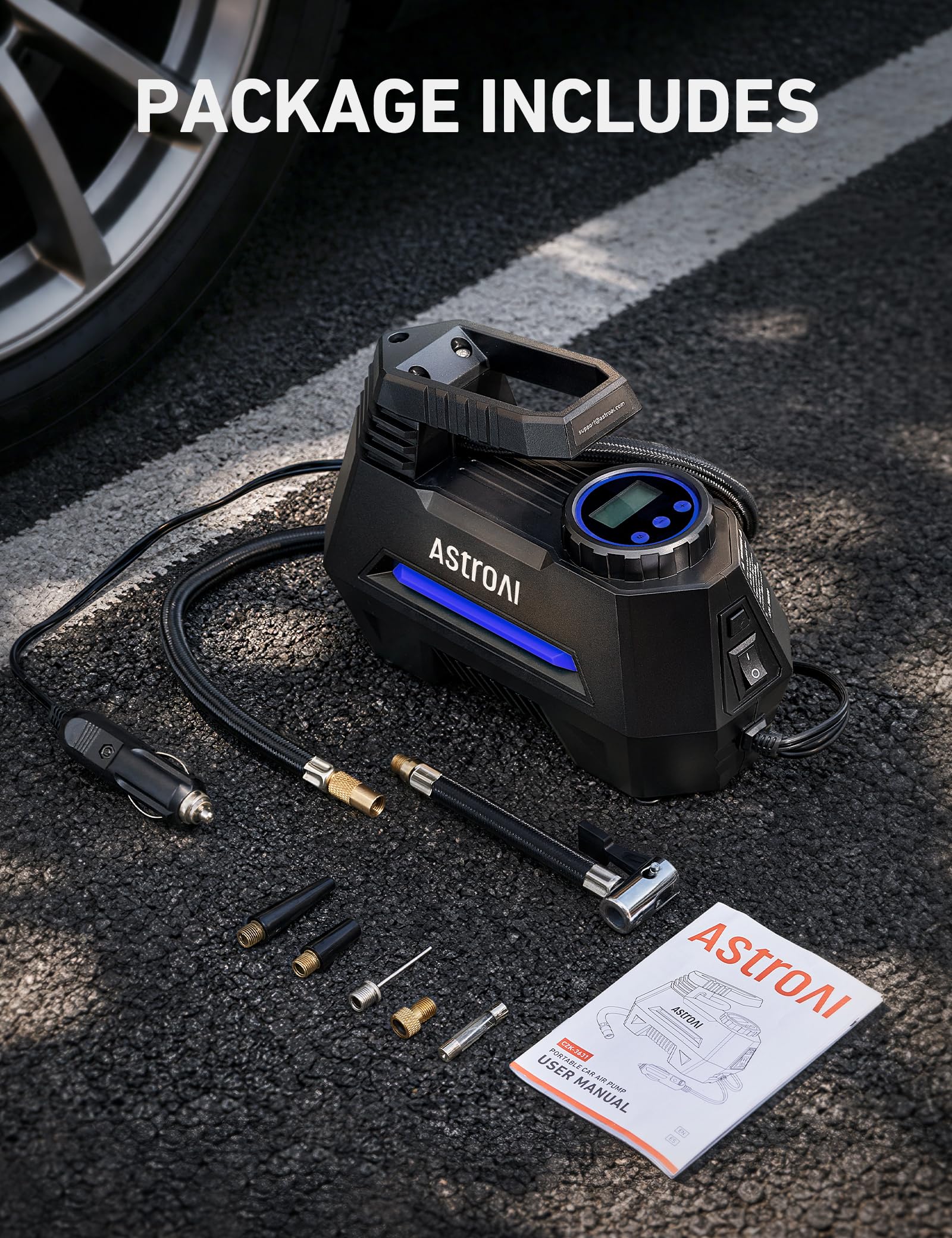 AstroAI AIRUN H caja y accesorios listos para guardar y transportar