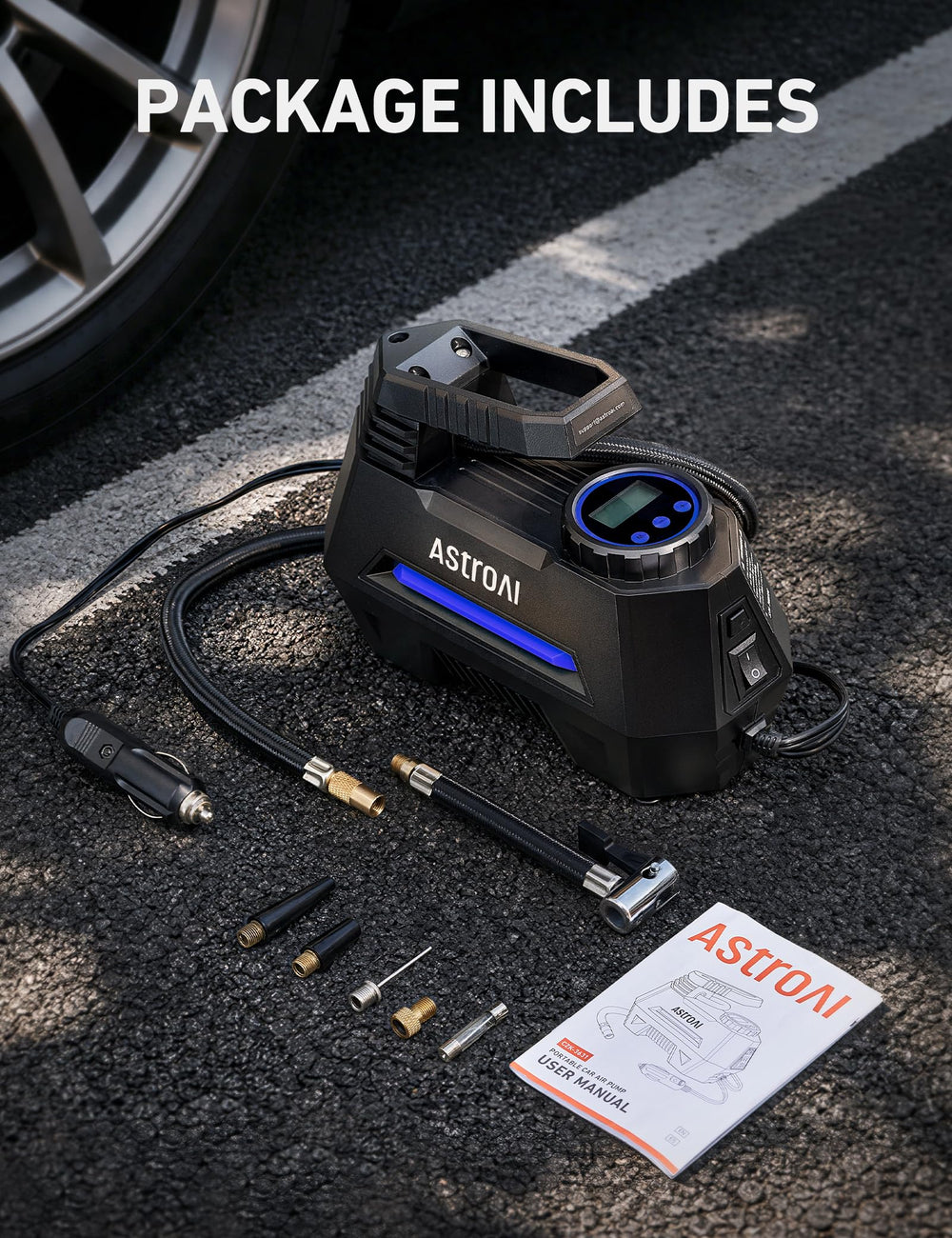 AstroAI AIRUN H caja y accesorios listos para guardar y transportar