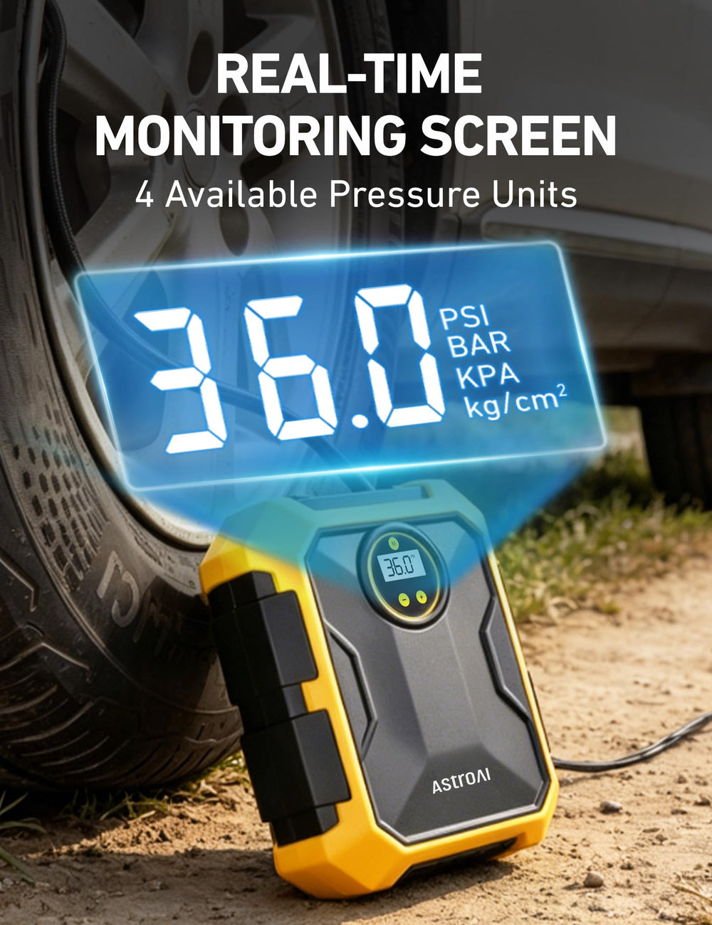 AstroAI compartimento trasero abierto con organización de boquillas y fusible