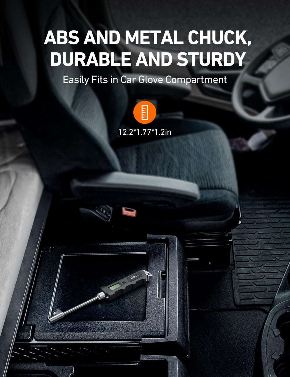 AstroAI gauge in use on an RV tire showing heavy-duty range and practical application