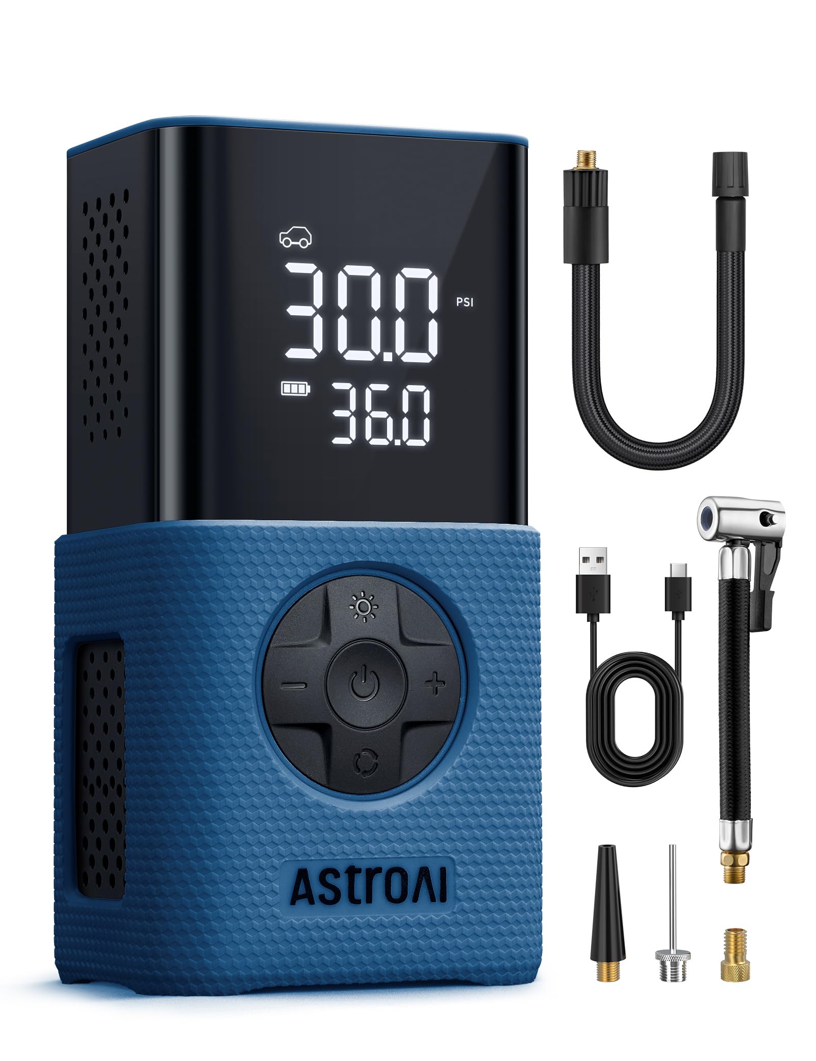 AstroAI L7S frontal mostrando diseño compacto y botones, práctico para llevar