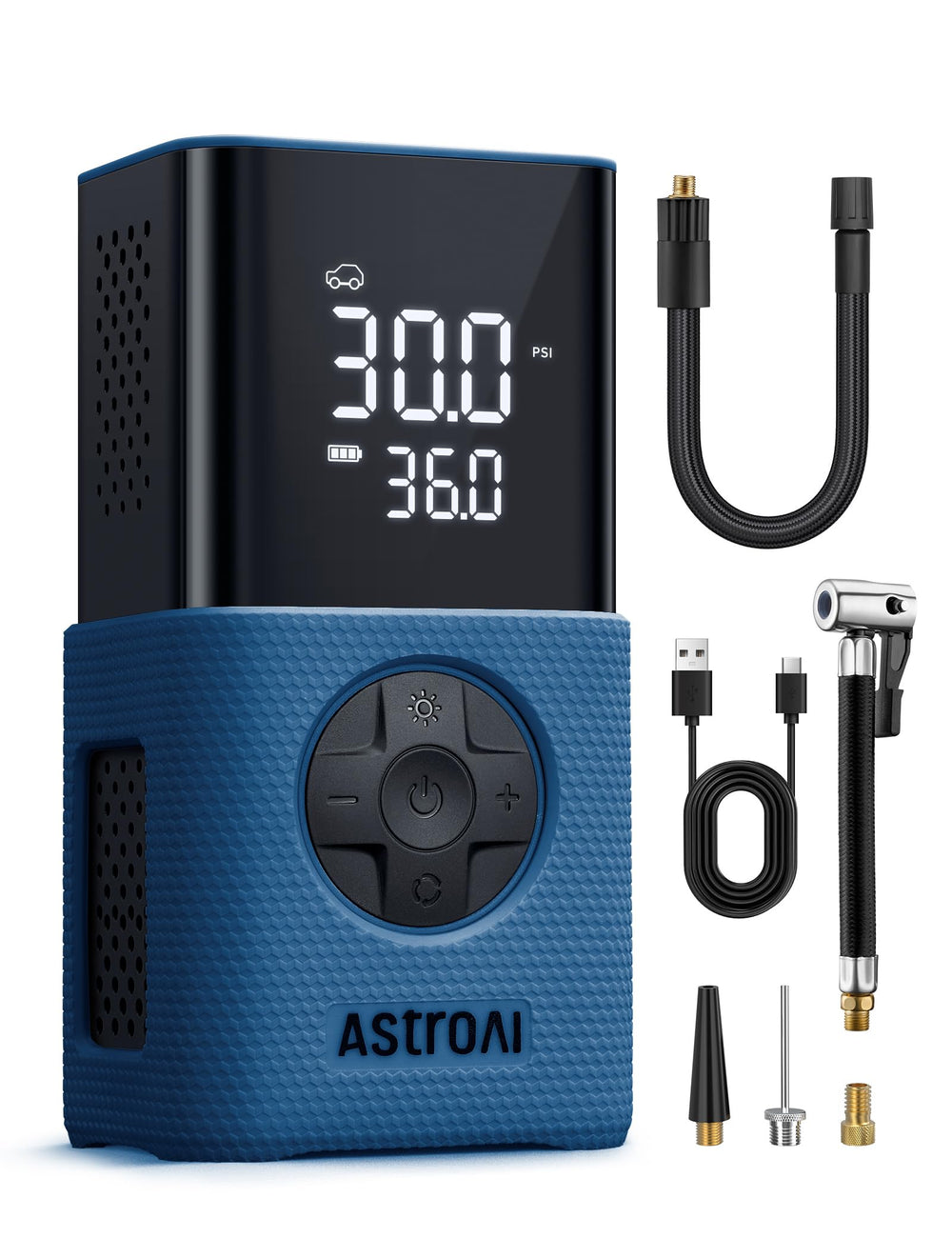 AstroAI L7S frontal mostrando diseño compacto y botones, práctico para llevar