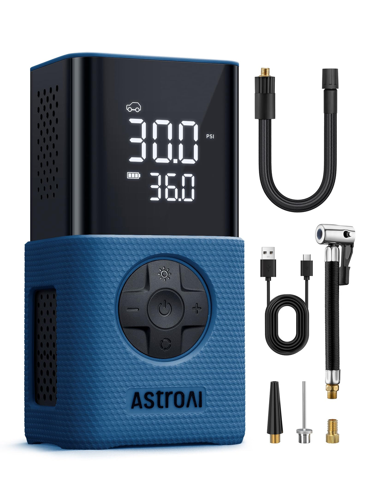 AstroAI L7S frontal mostrando diseño compacto y botones, práctico para llevar