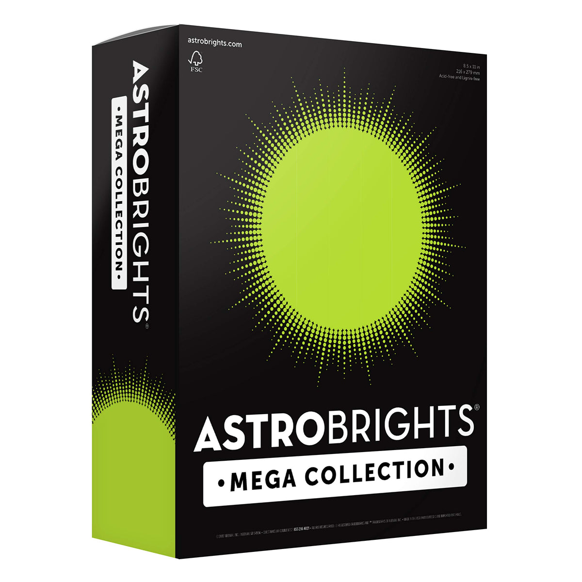Astrobrights paquete frontal neon green mostrando cantidad y formato