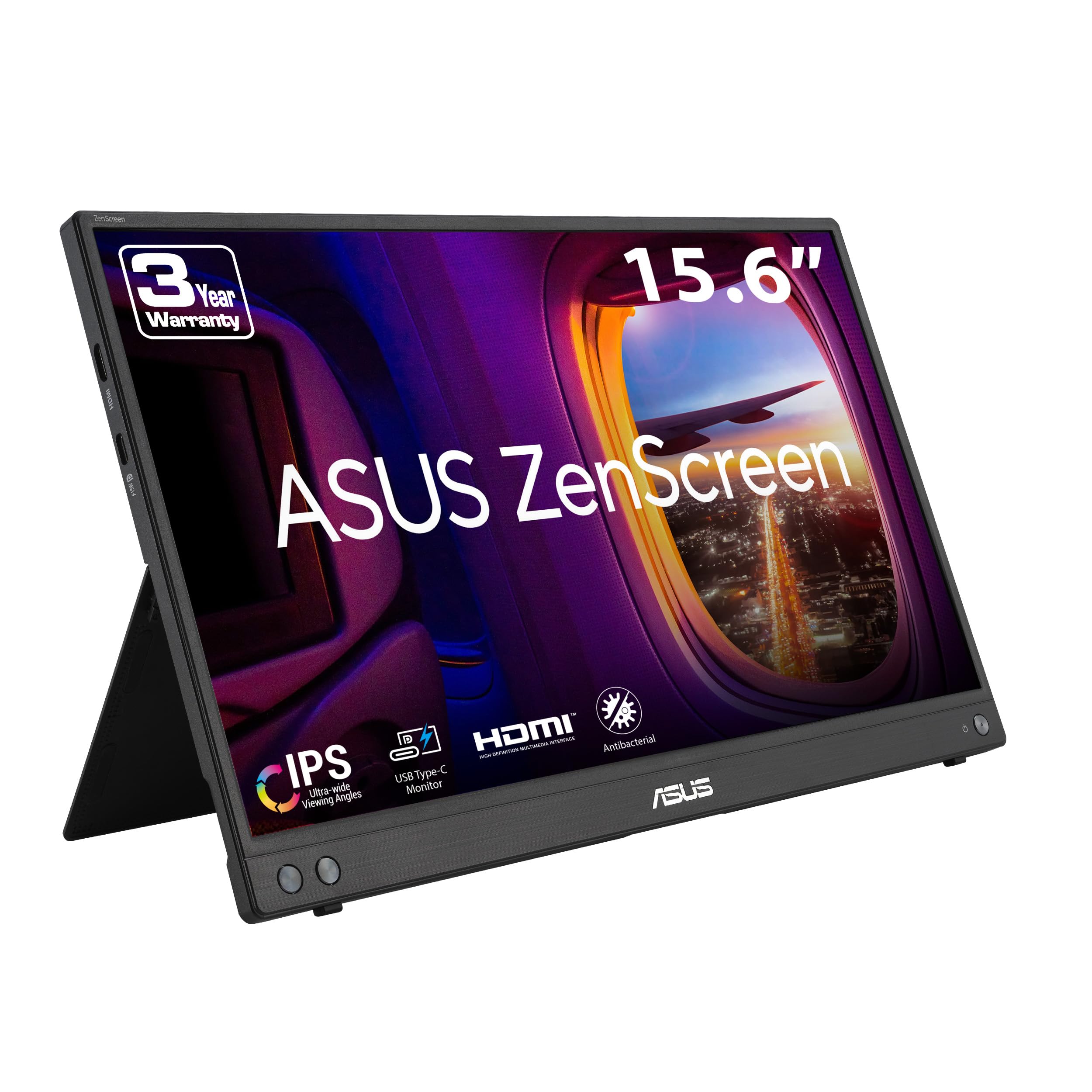 ASUS ZenScreen MB16AHV frontal mostrando pantalla FHD y aumento de productividad