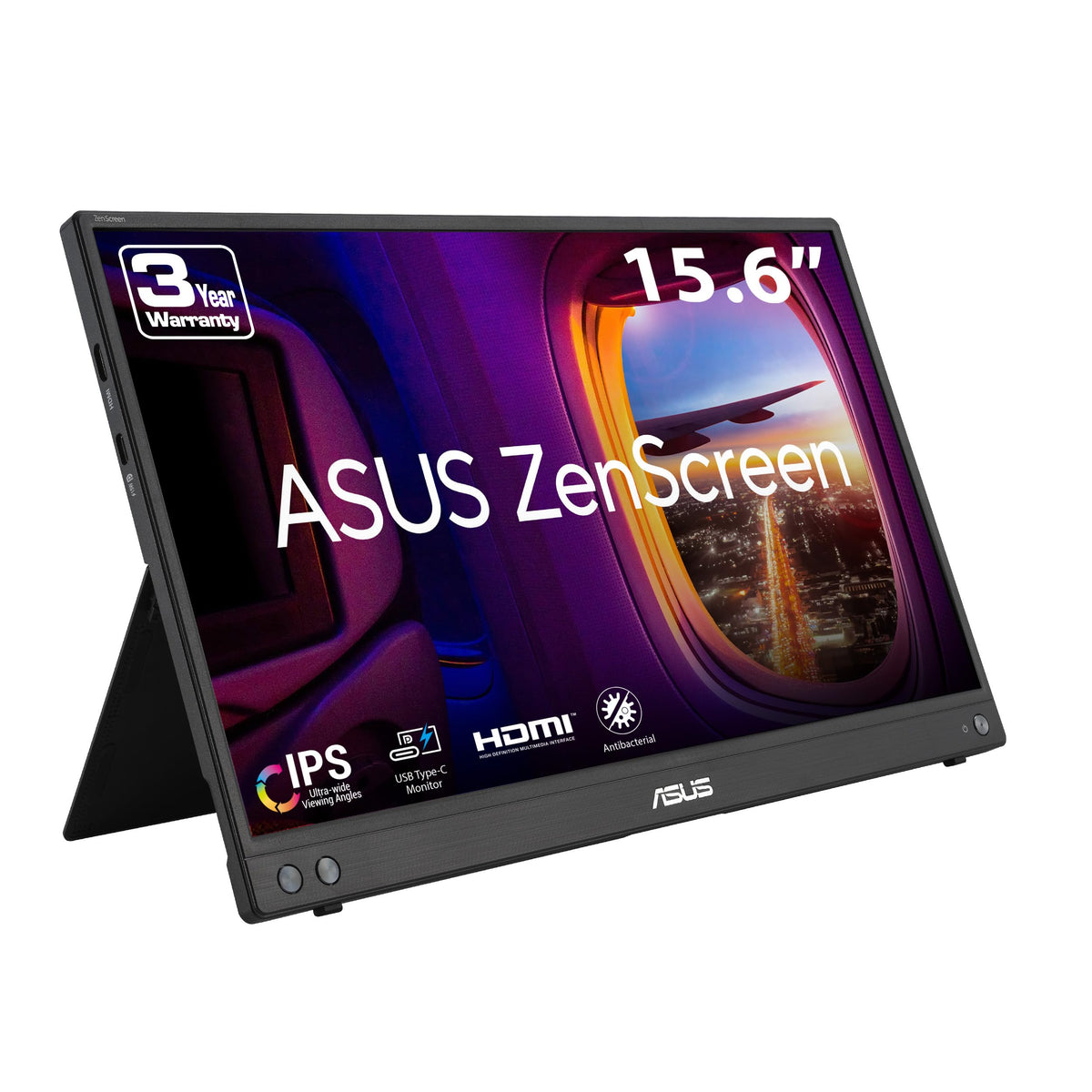 ASUS ZenScreen MB16AHV frontal mostrando pantalla FHD y aumento de productividad