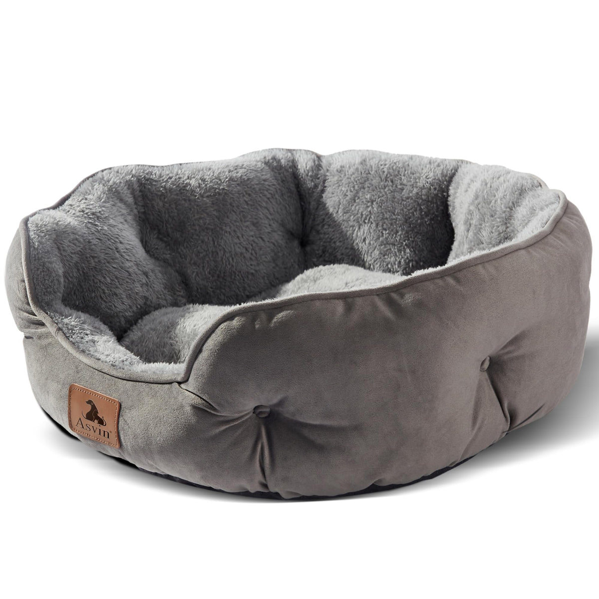 Asvin cama frontal mostrando diseño gris y confort visible