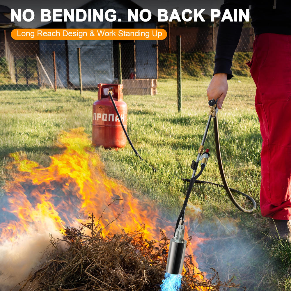 Athnevy extended handle in use showing upright posture reduces back strain