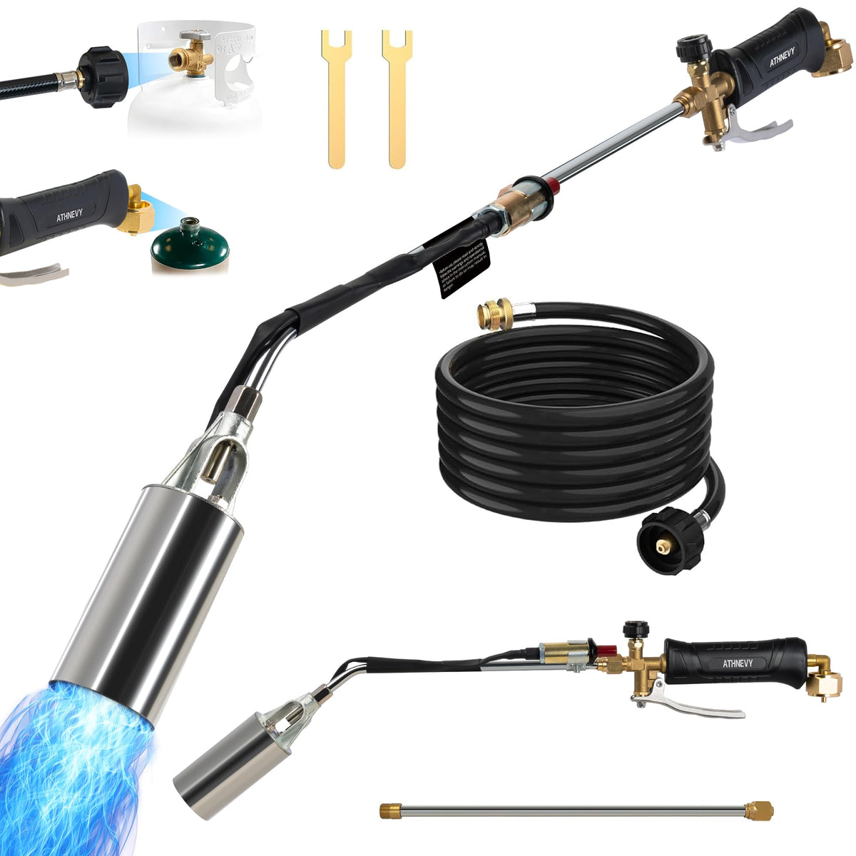 Athnevy torch front view showing durable build and ergonomic grip for efficient control