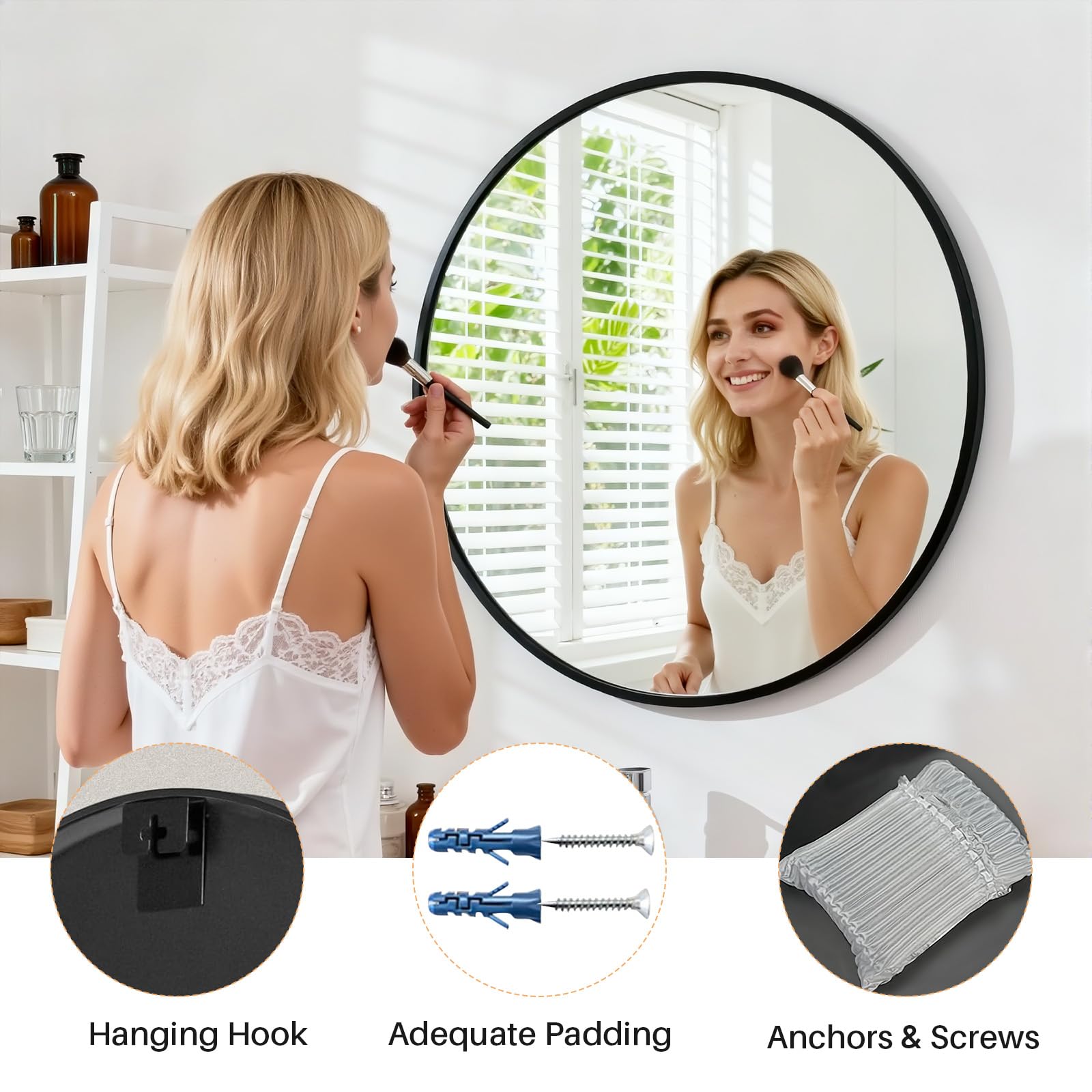 Atilioo espejo en baño moderno aportando elegancia y función práctica