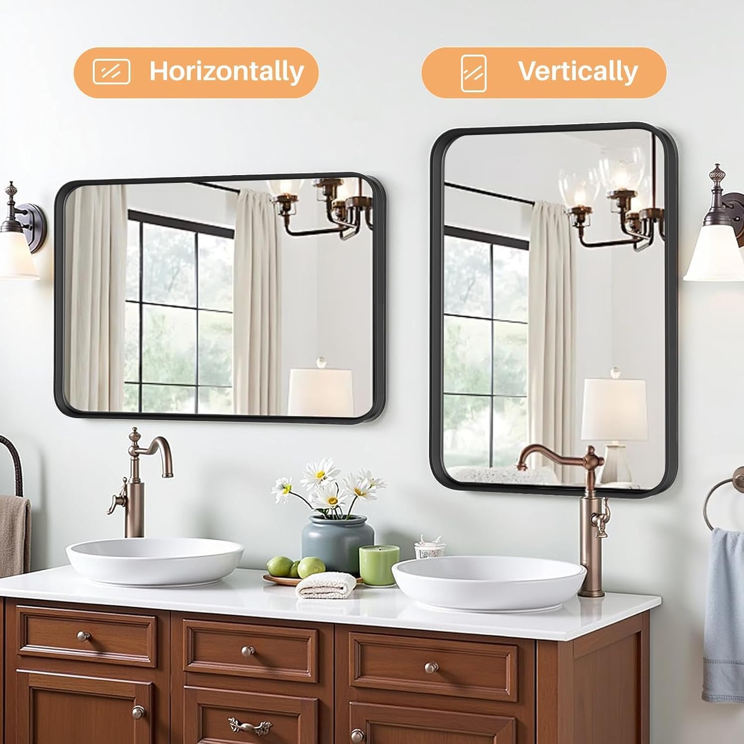 Atilioo mirror size comparison next to sink showing scale and practical fit