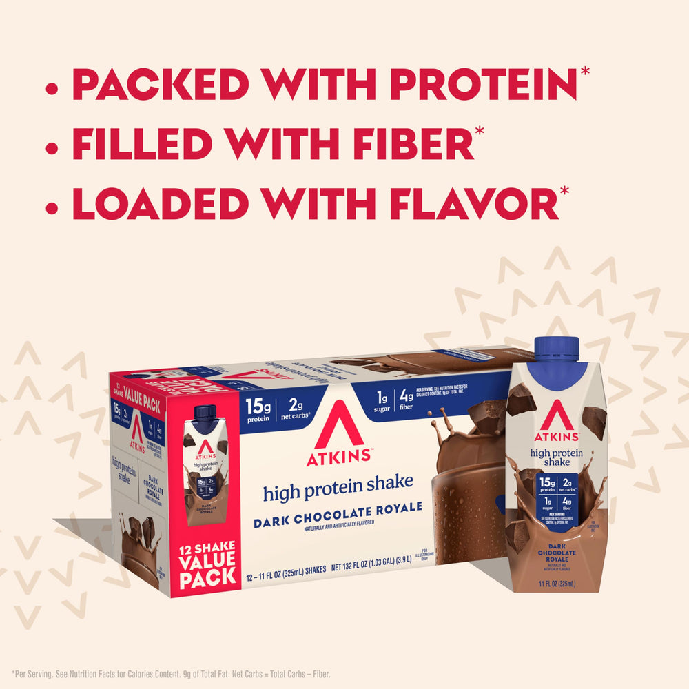 Atkins bottle in hand indicating 11 fl oz travel-friendly convenience