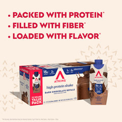 Atkins bottle in hand indicating 11 fl oz travel-friendly convenience