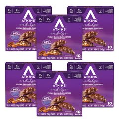 Atkins vista frontal del empaque mostrando unidades y beneficios bajos en carbohidratos