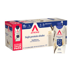 Atkins frente del envase vainilla mostrando sabor y conveniencia