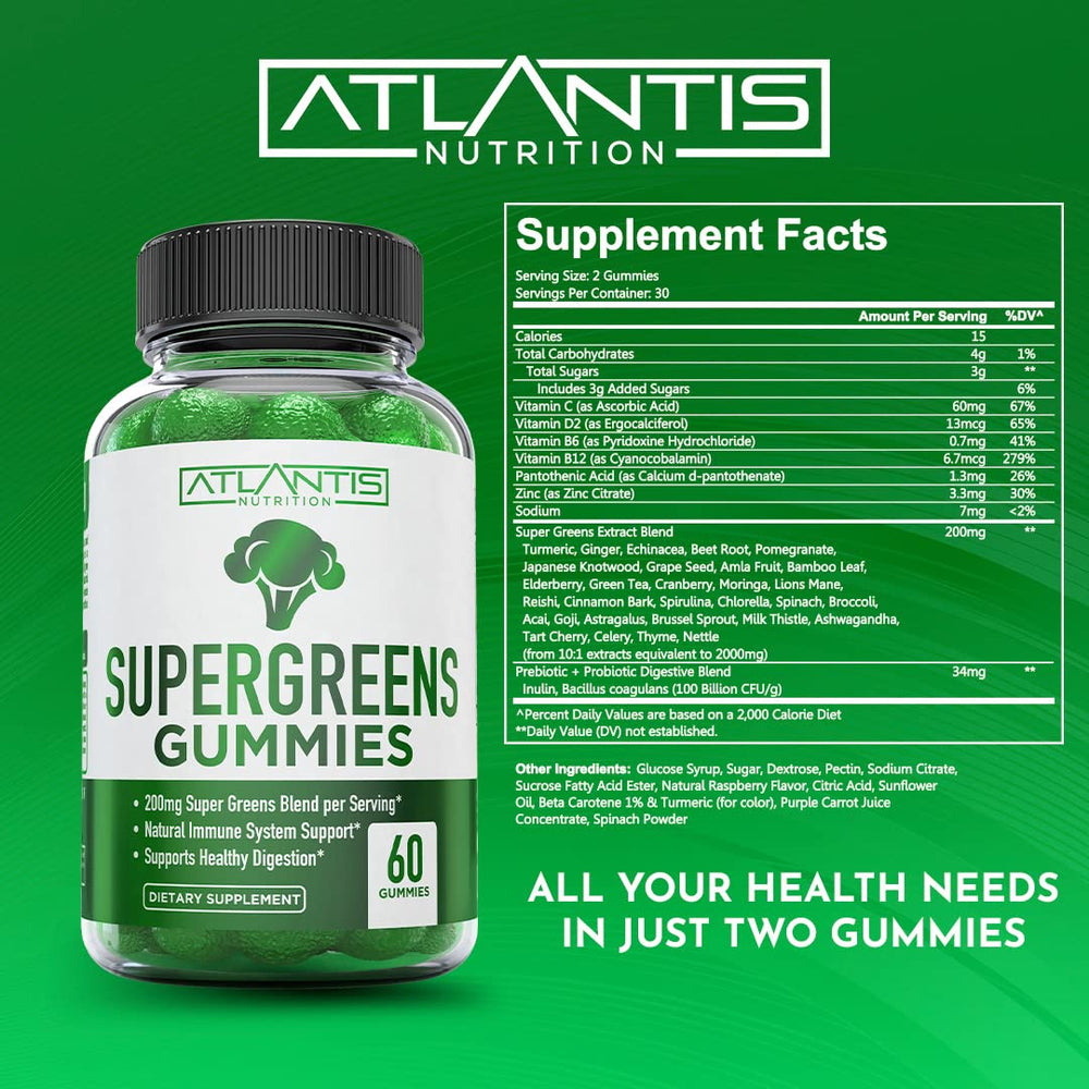 Atlantis Nutrition gominolas con forma de brócoli demostrando diseño divertido y práctico