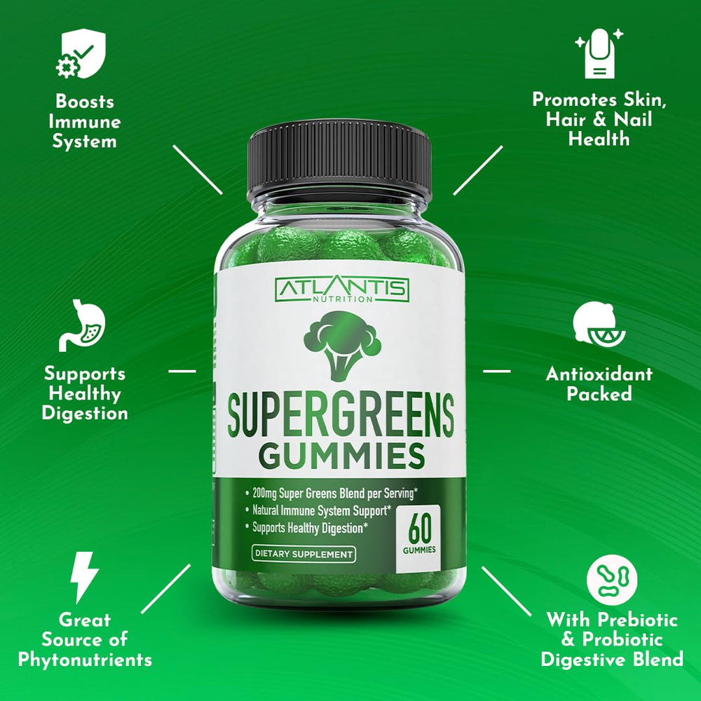 Atlantis Nutrition mezcla de espinaca, brócoli, moringa y acai mostrando ingredientes naturales