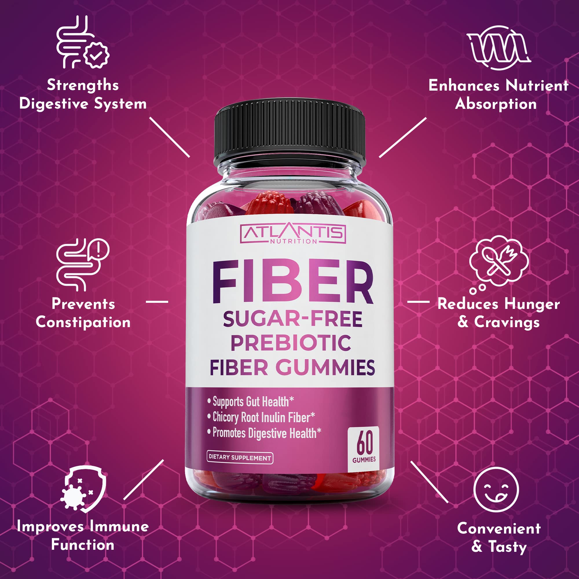 Atlantis Nutrition close-up de mezcla prebiótica, evidencia de formulación